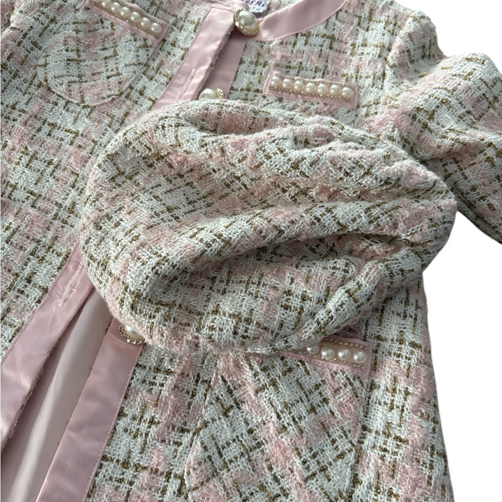 BLUEBERI BOULEVARD Tweed Pea Coat and Beret in Pink/White Size 18M — NWT - Picture 2 of 8